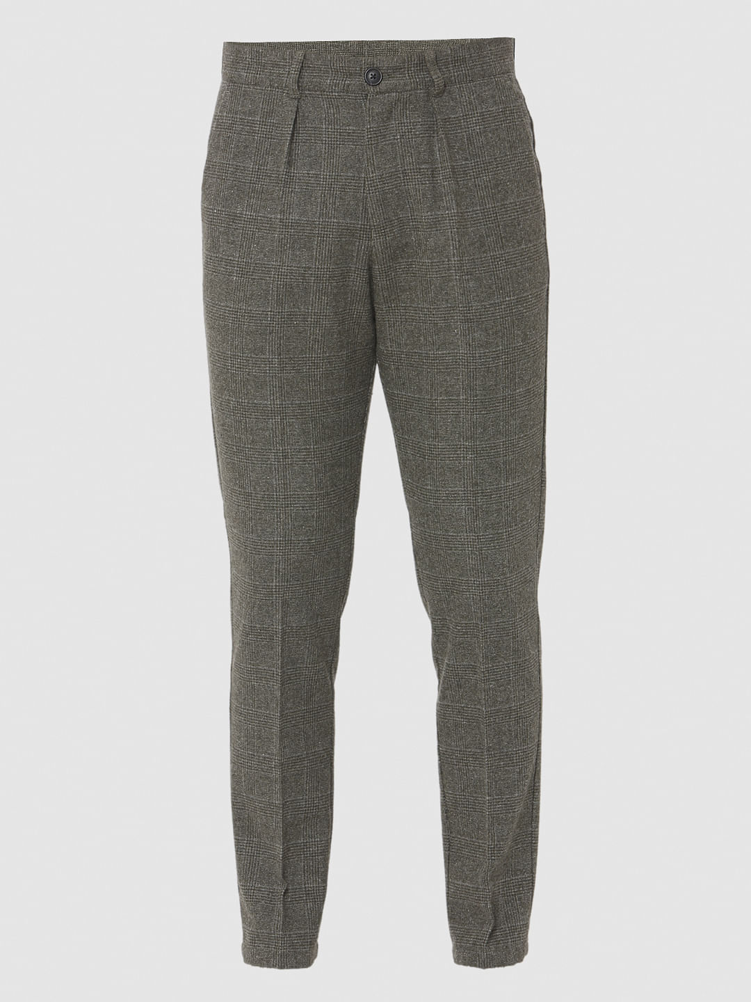 Grey Check Tapered Fit Pants