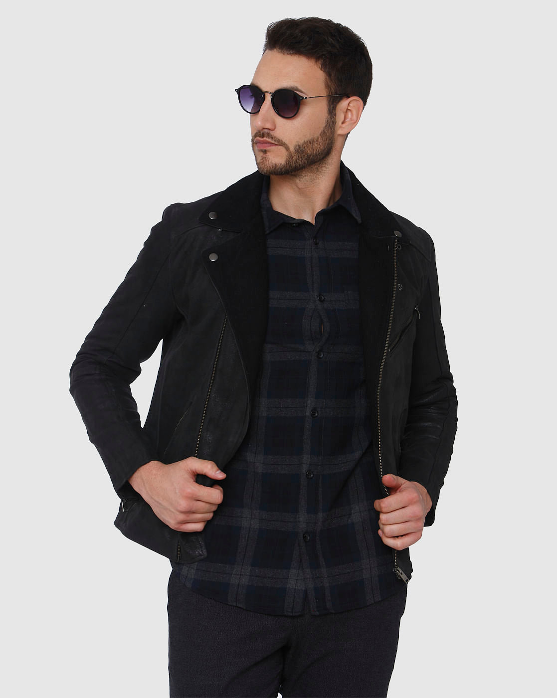Navy Blue Check Full Sleeves Shirt