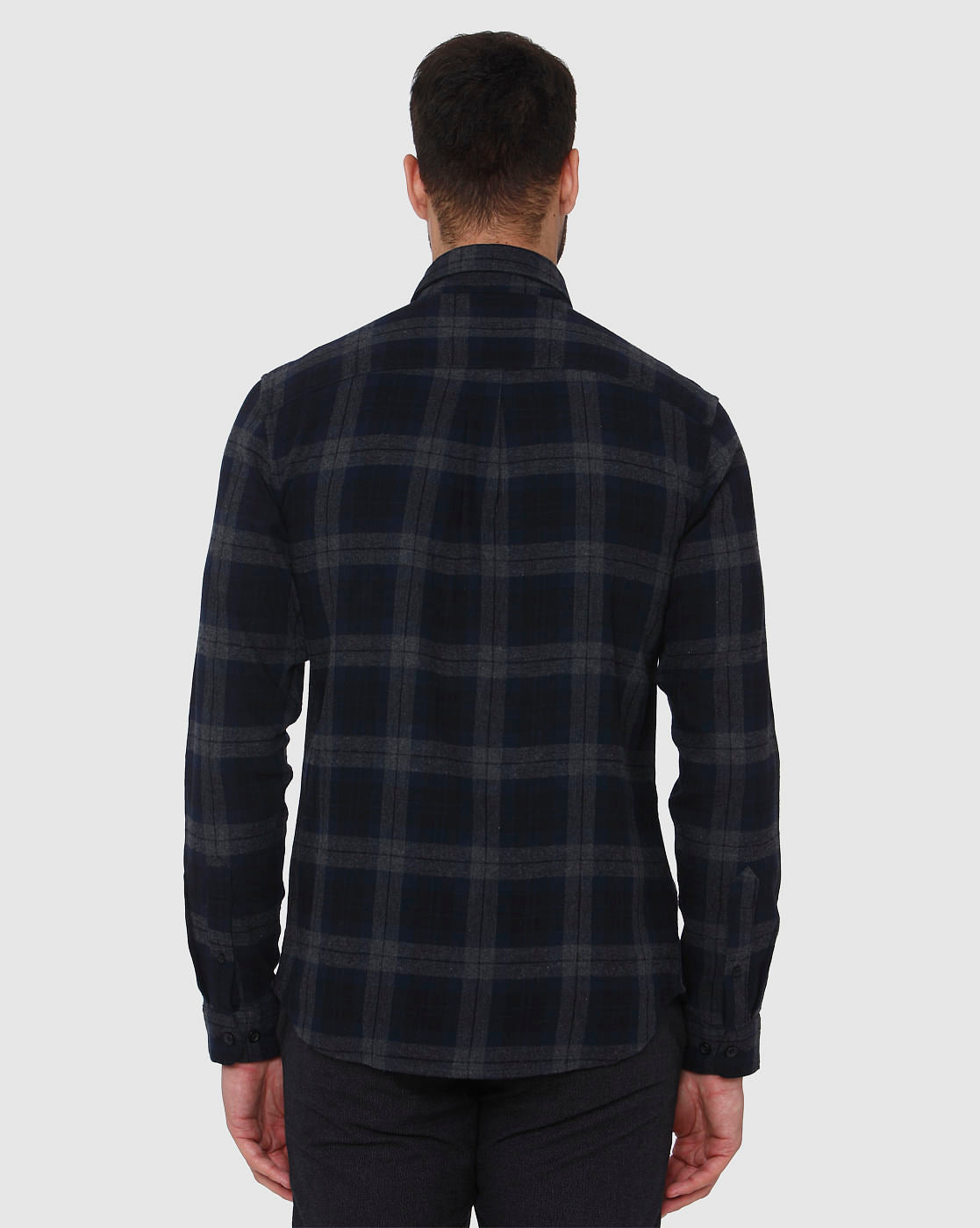 Navy Blue Check Full Sleeves Shirt