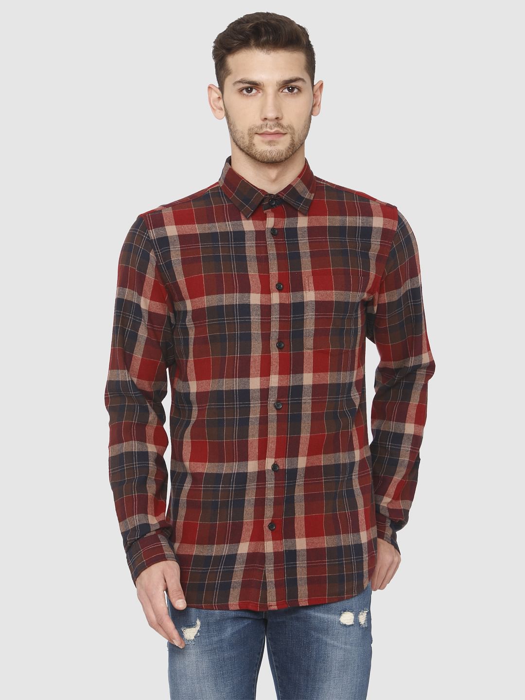 Brown Check Full Sleeves Shirt