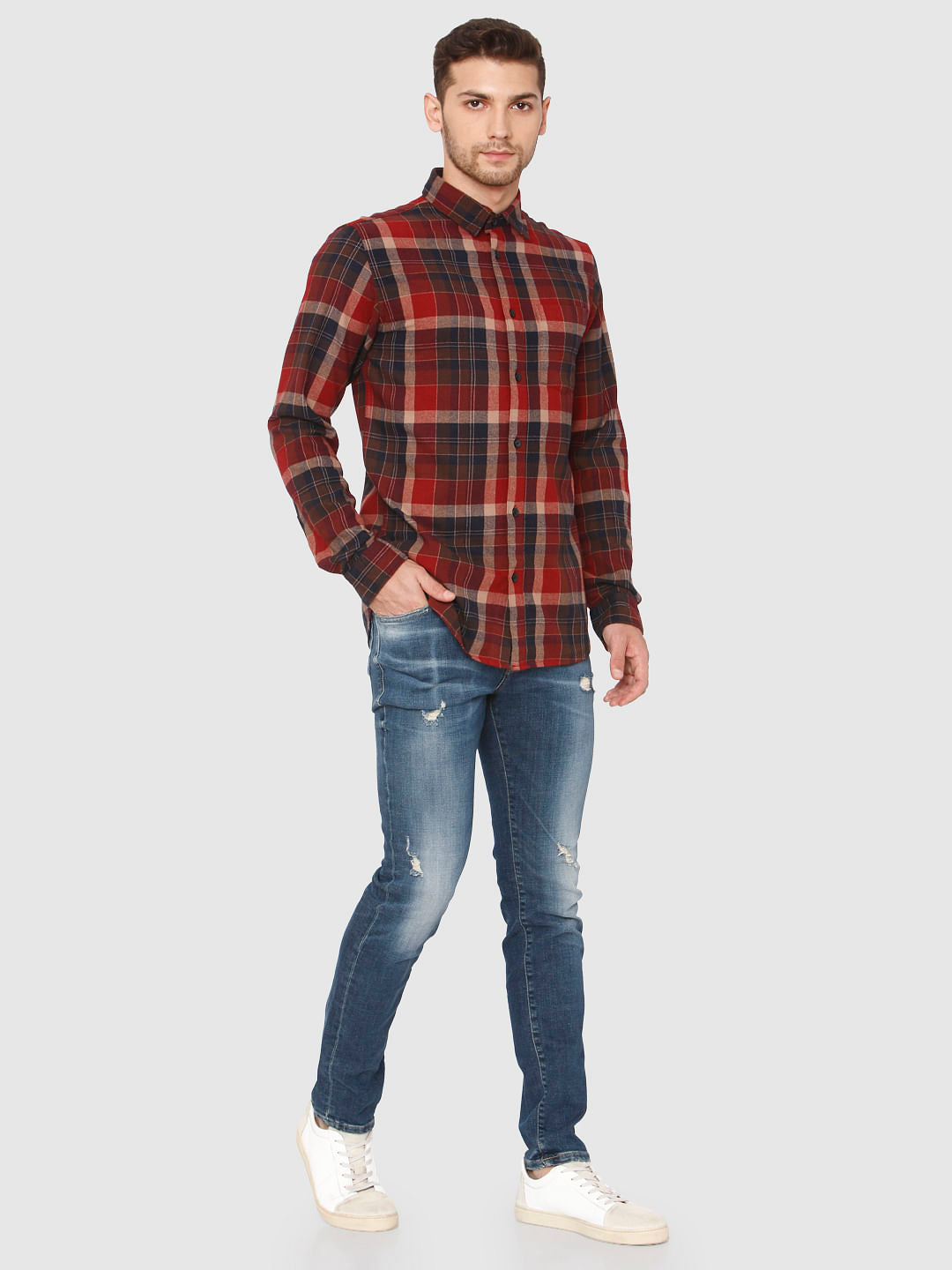 Brown Check Full Sleeves Shirt