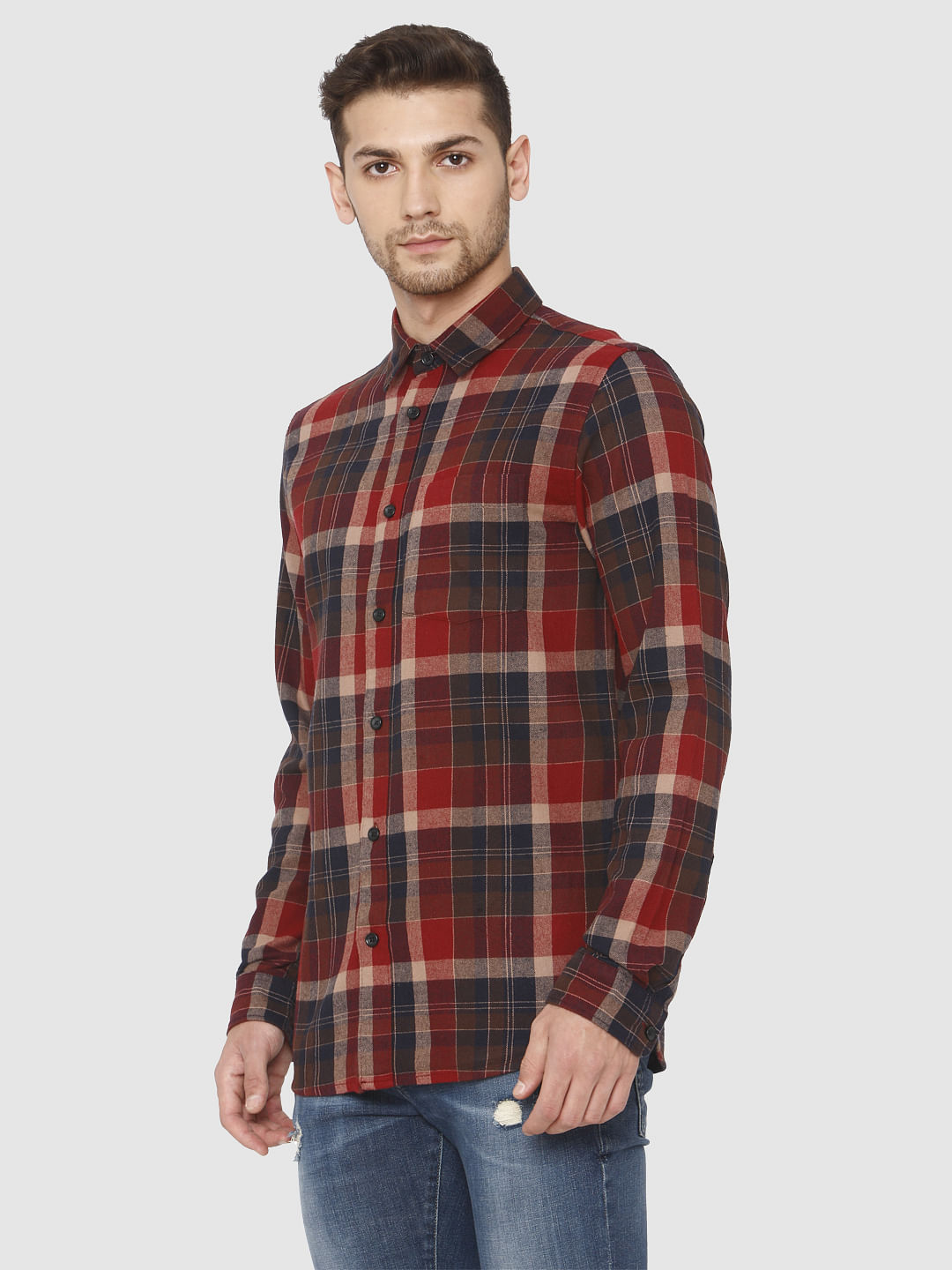 Brown Check Full Sleeves Shirt