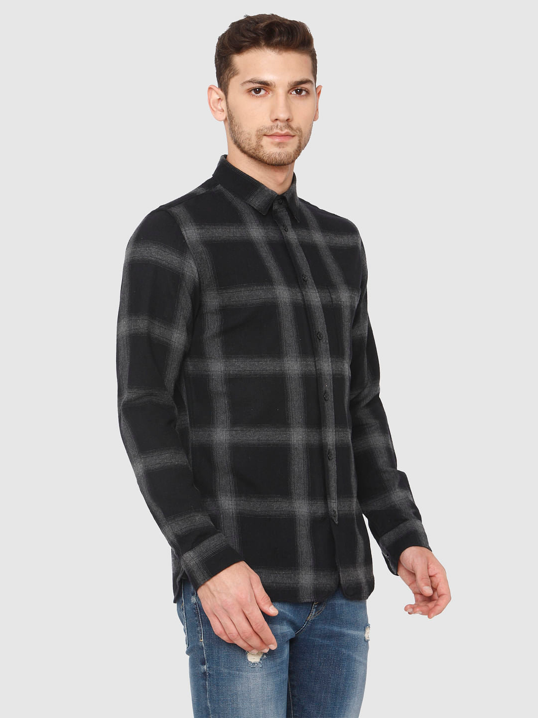 Black Check Full Sleeves Shirt