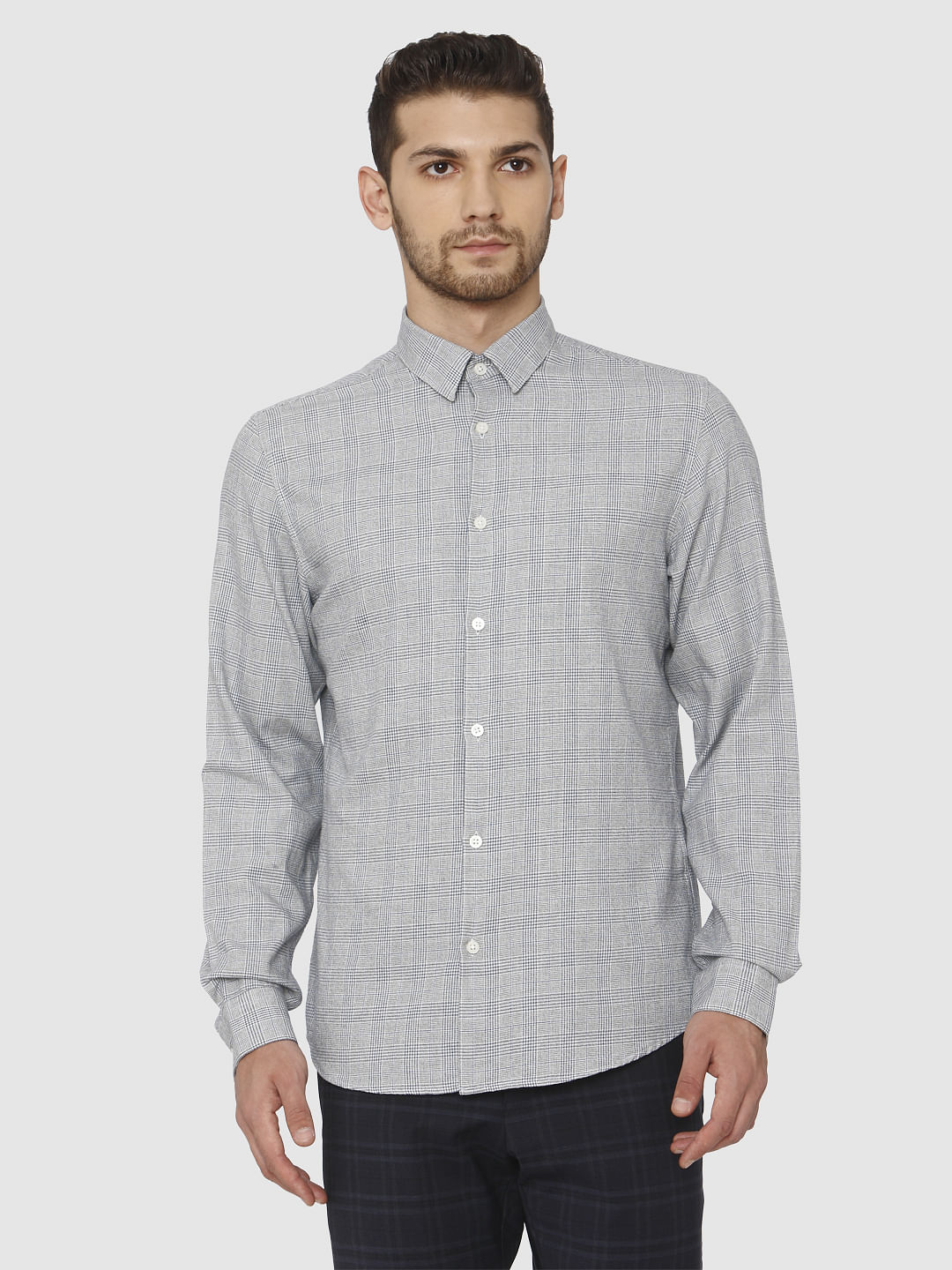 Grey Check Print Full Sleeves Shirt