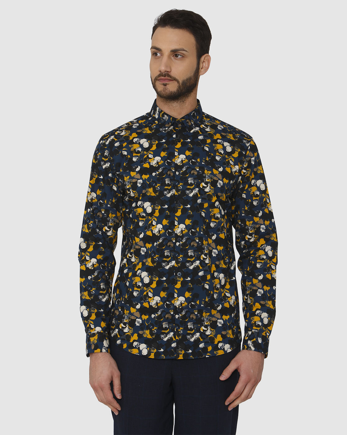 Black All Over Print Slim Fit Full Sleeves Shirt