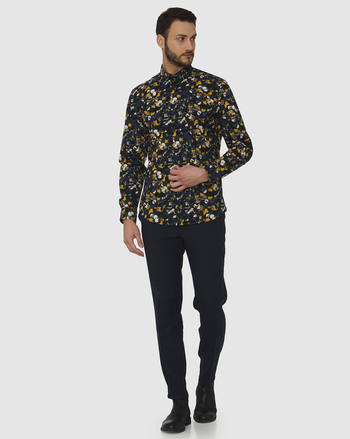 Black All Over Print Slim Fit Full Sleeves Shirt