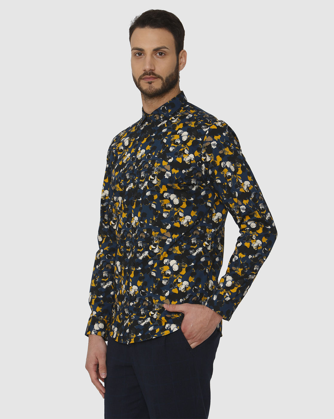 Black All Over Print Slim Fit Full Sleeves Shirt