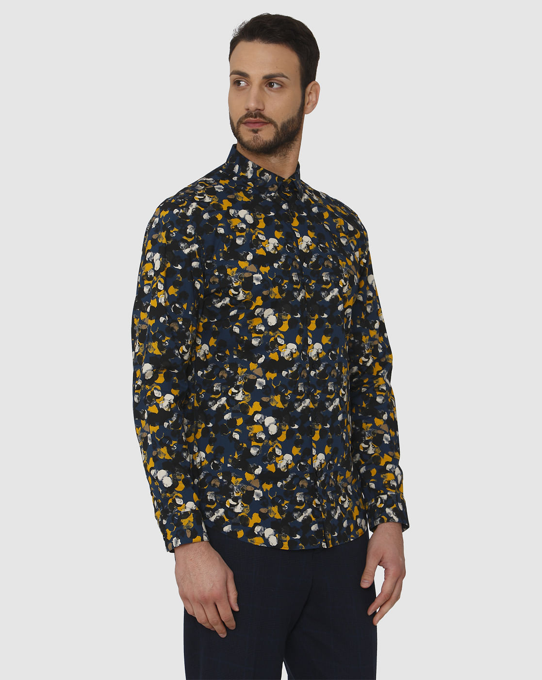 Black All Over Print Slim Fit Full Sleeves Shirt