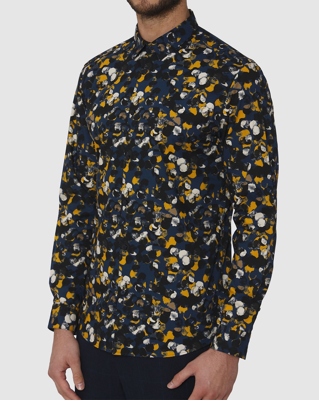 Black All Over Print Slim Fit Full Sleeves Shirt