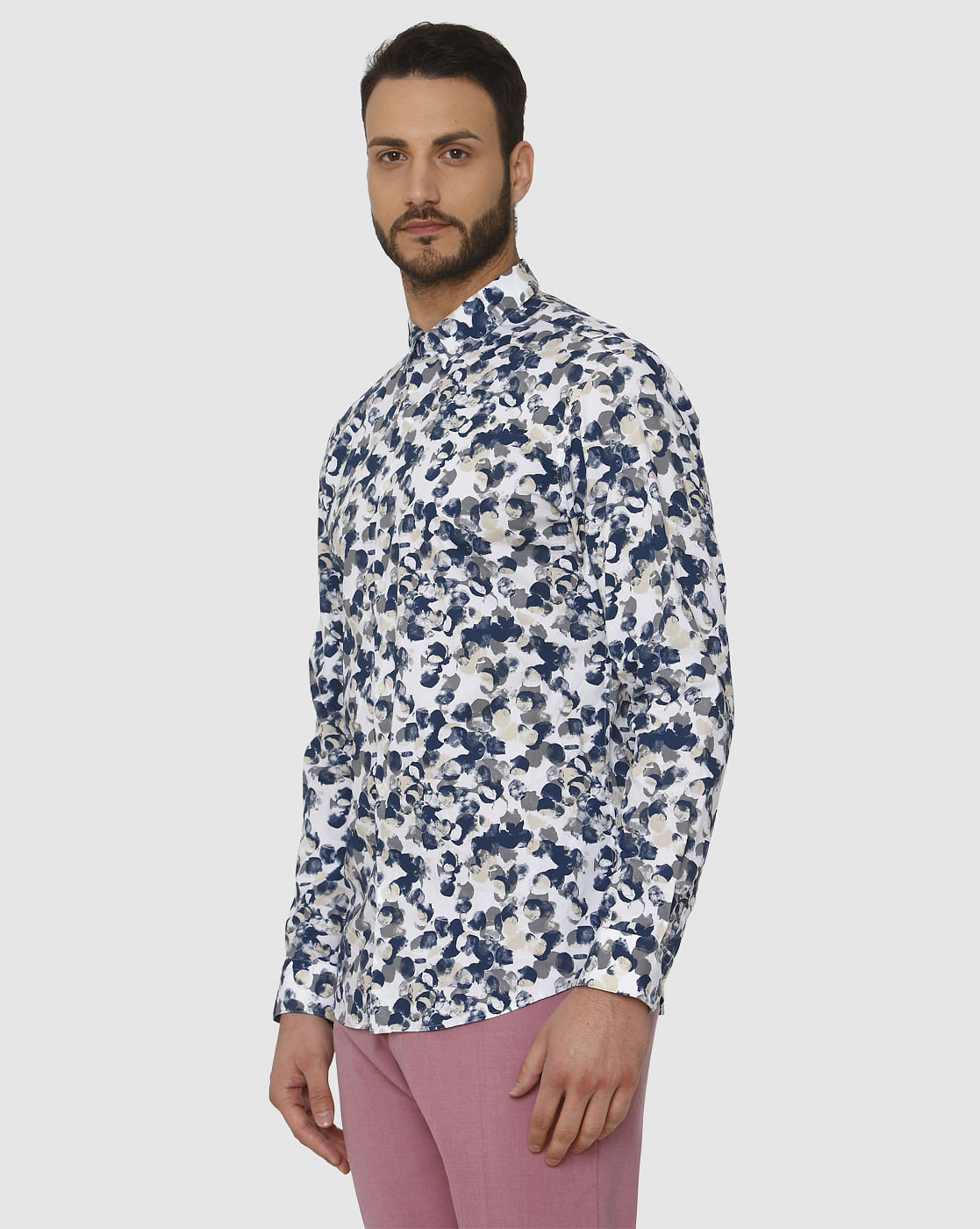 White All Over Print Slim Fit Full Sleeves Shirt
