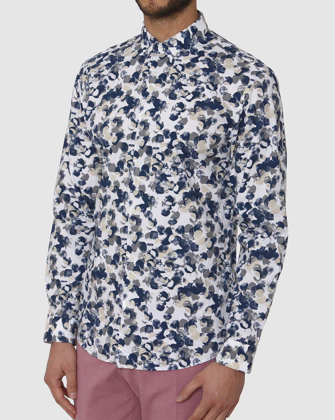 White All Over Print Slim Fit Full Sleeves Shirt