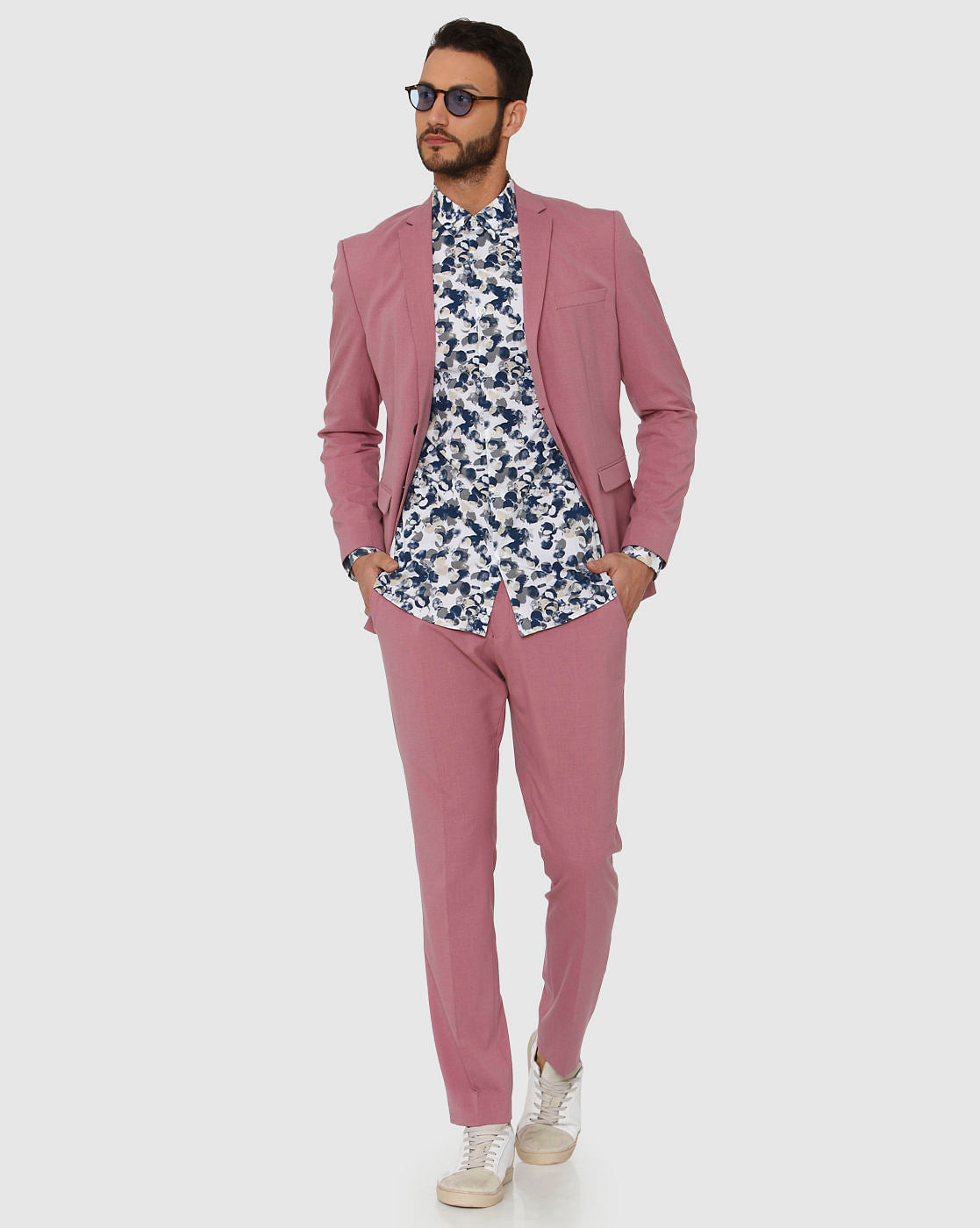 White All Over Print Slim Fit Full Sleeves Shirt