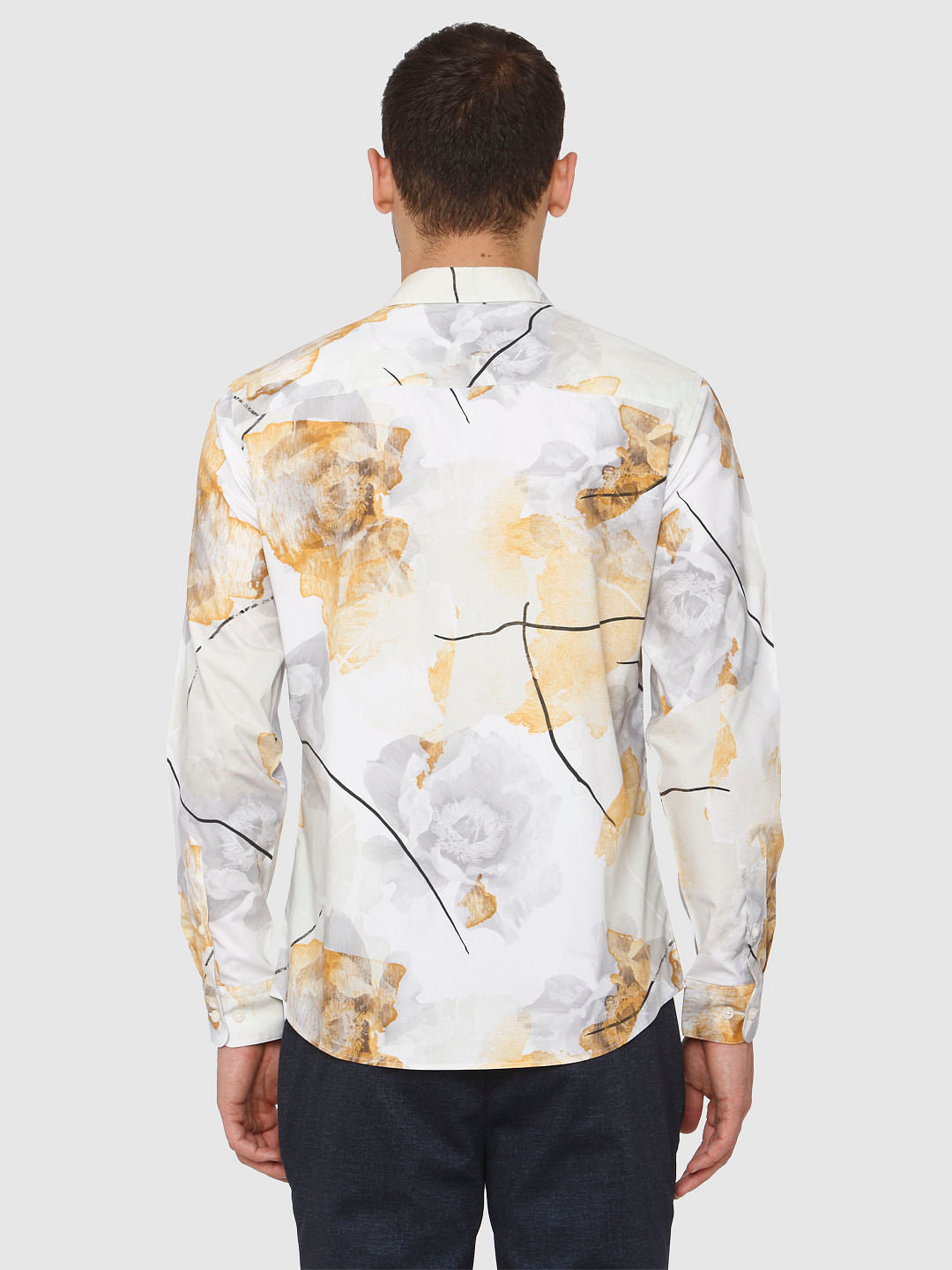 White Floral Print Slim Fit Shirt