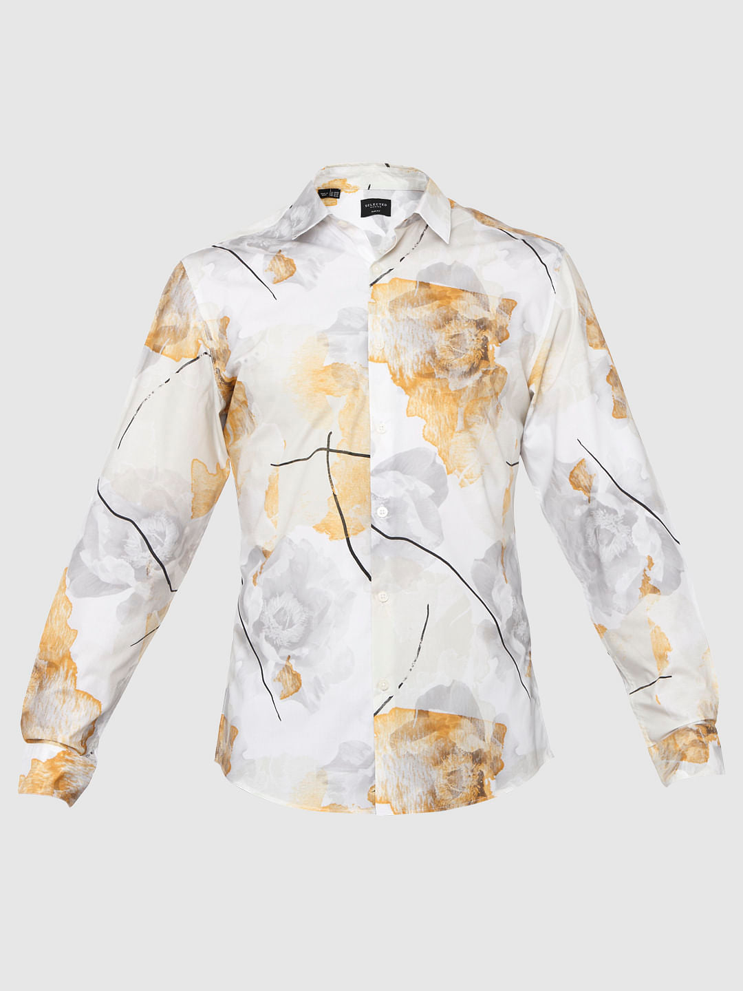 White Floral Print Slim Fit Shirt
