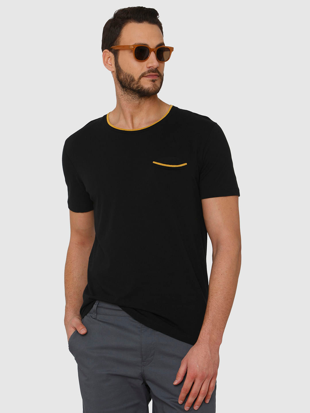 Black Contrast Tipping Crew Neck T-Shirt