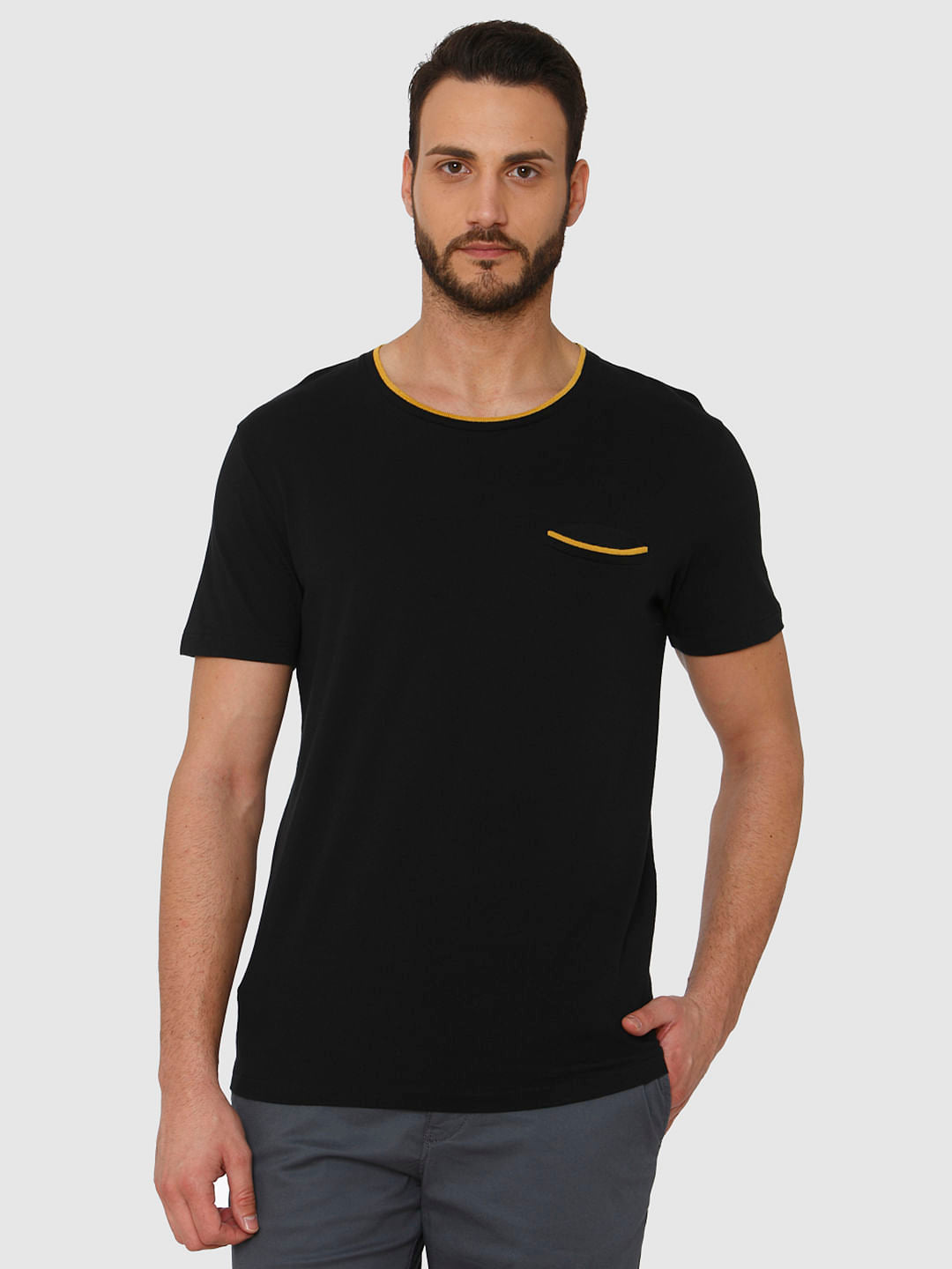 Black Contrast Tipping Crew Neck T-Shirt