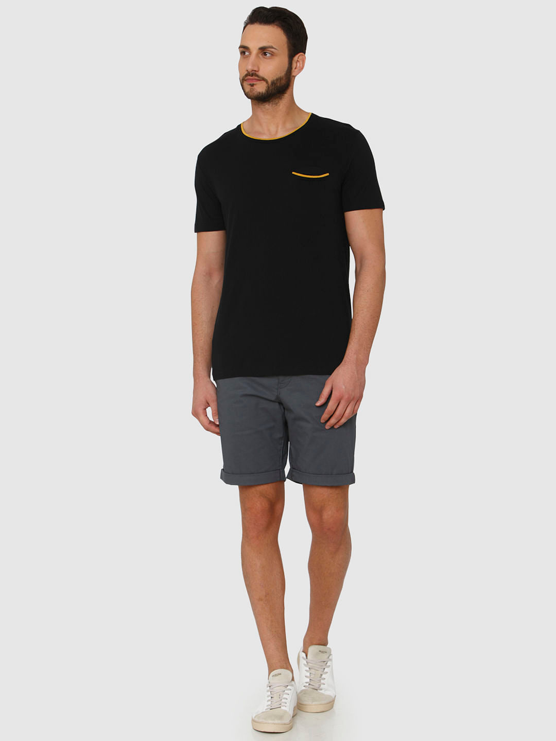 Black Contrast Tipping Crew Neck T-Shirt