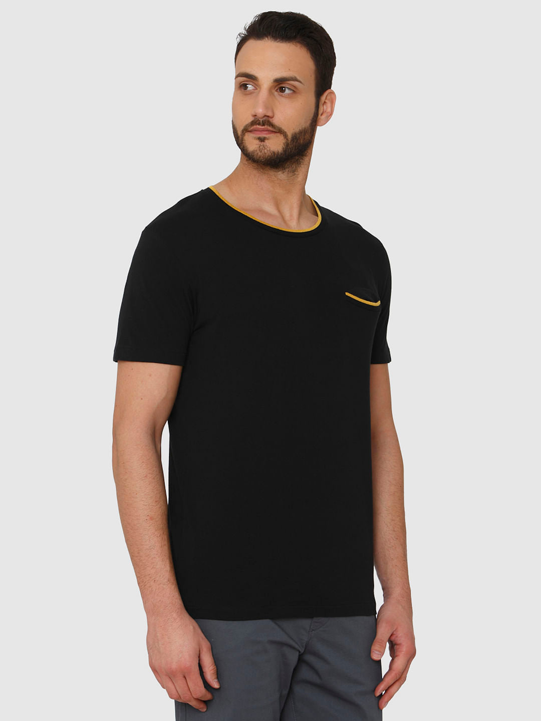 Black Contrast Tipping Crew Neck T-Shirt