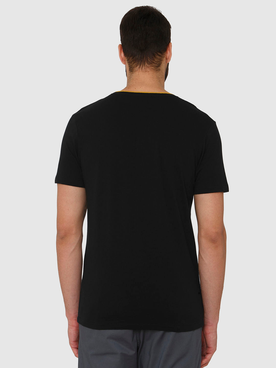 Black Contrast Tipping Crew Neck T-Shirt