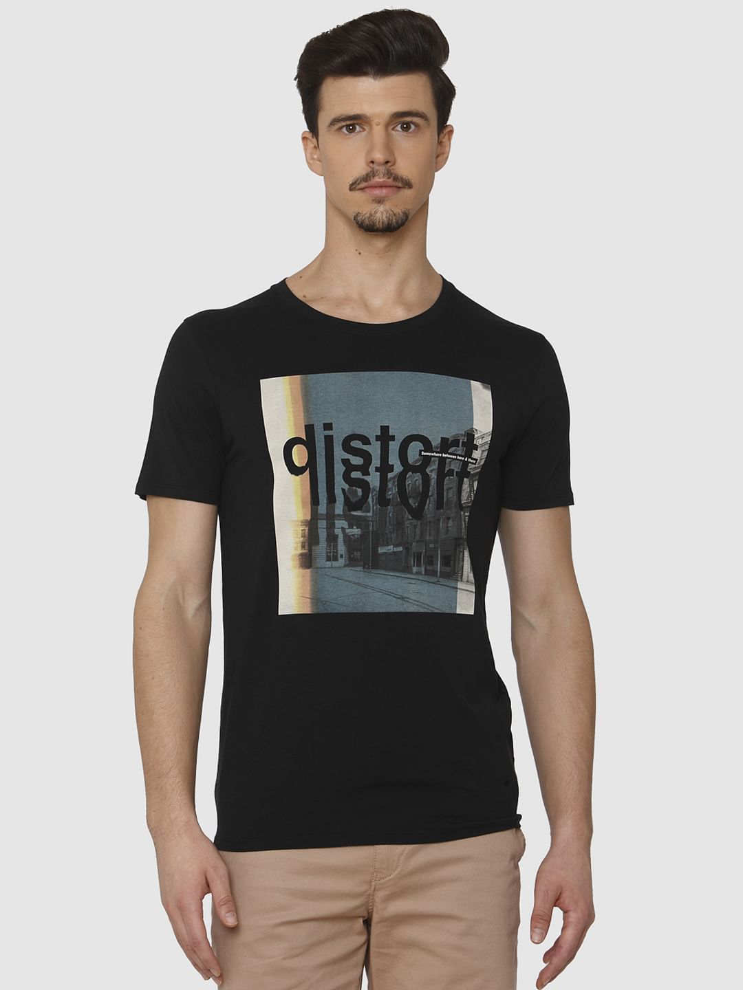 Black Graphic Print Crew Neck T-Shirt