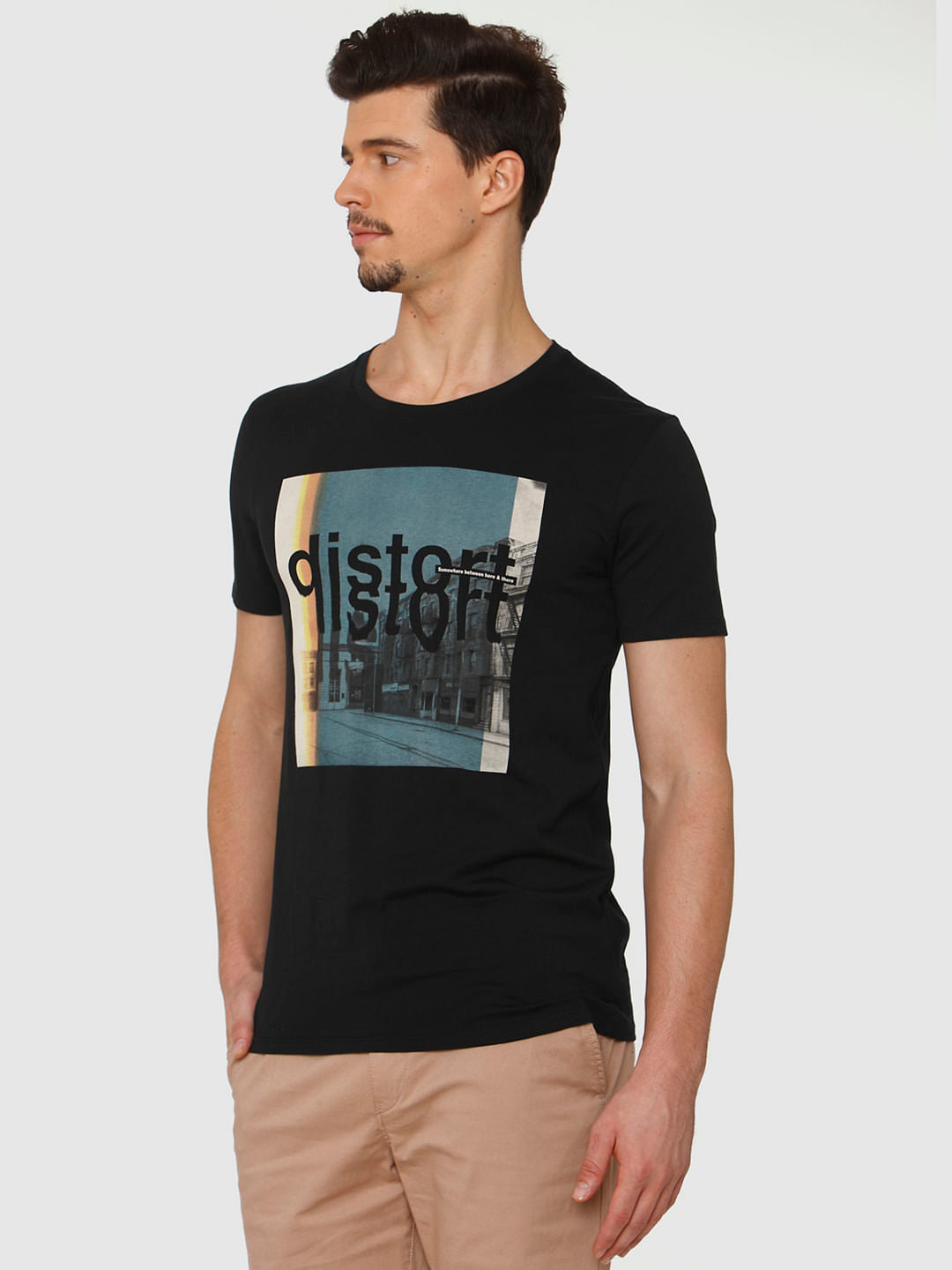 Black Graphic Print Crew Neck T-Shirt