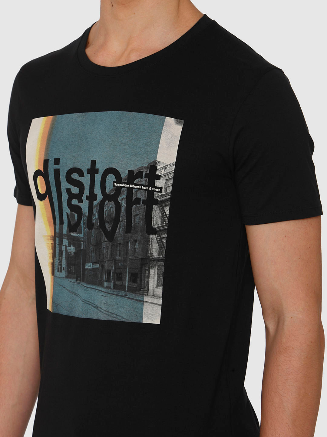 Black Graphic Print Crew Neck T-Shirt
