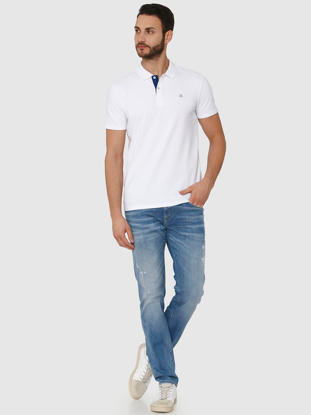 White Polo Neck T-Shirt