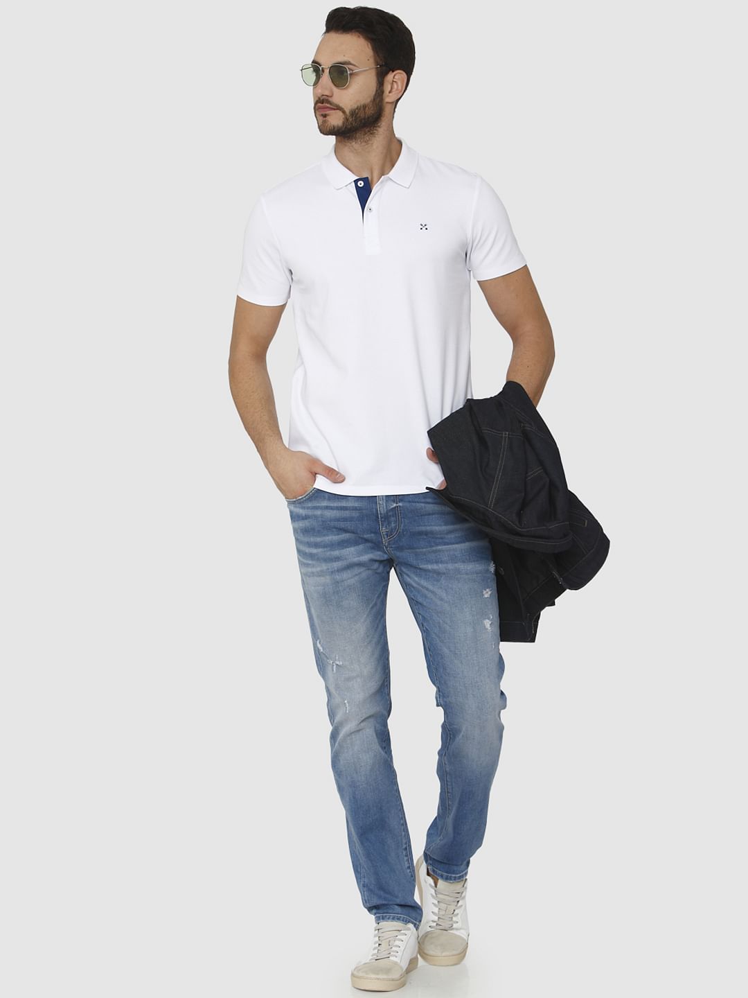 White Polo Neck T-Shirt