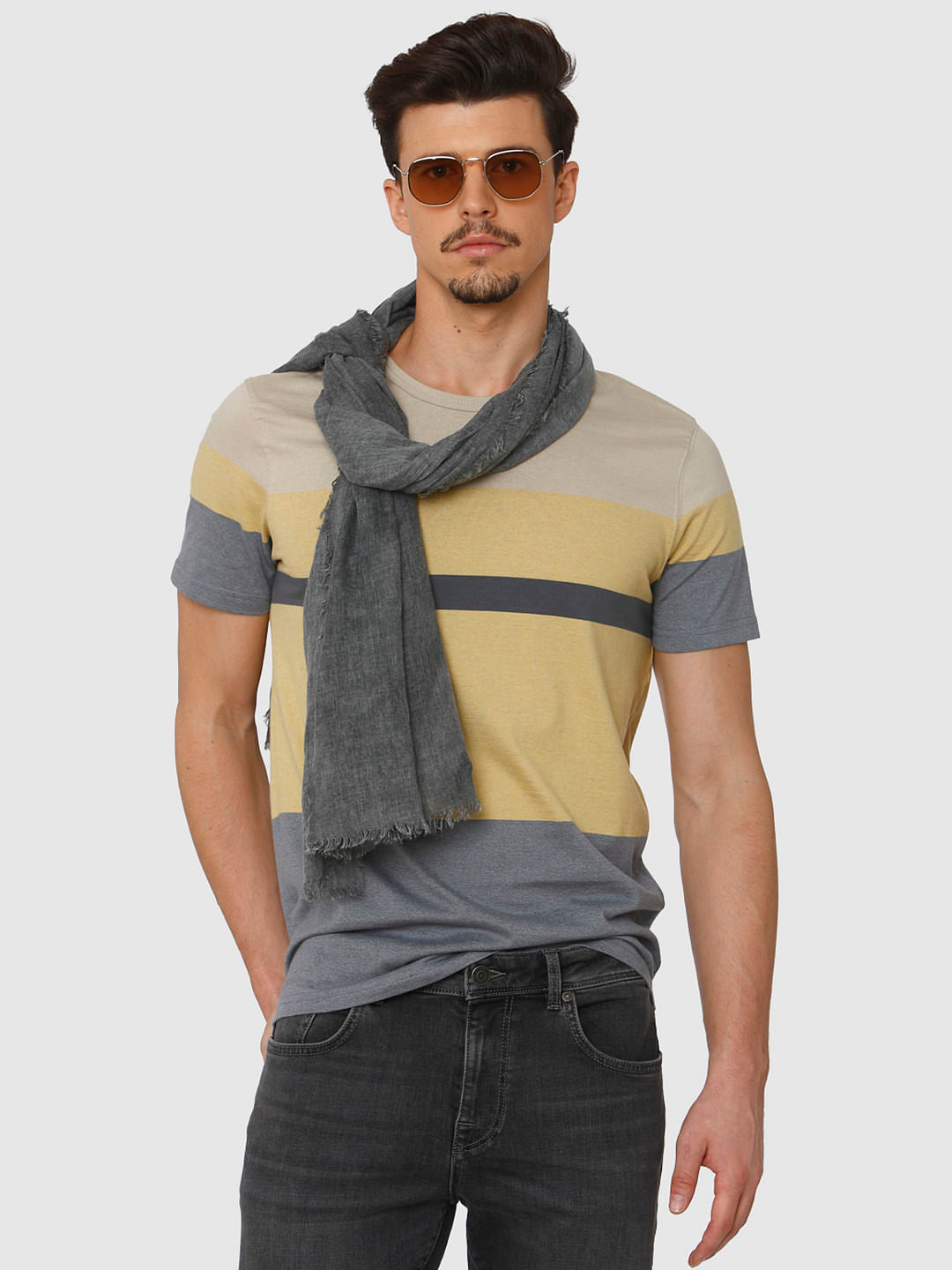 Yellow Colour Blocked Crew Neck T-Shirt