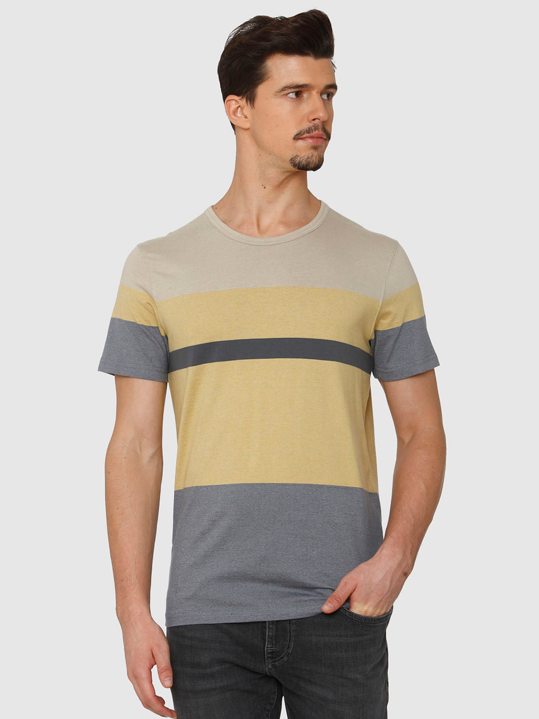 Yellow Colour Blocked Crew Neck T-Shirt