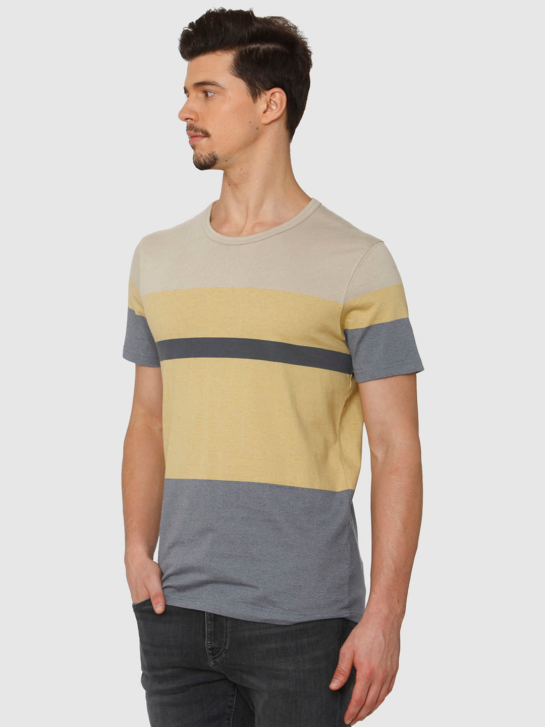 Yellow Colour Blocked Crew Neck T-Shirt