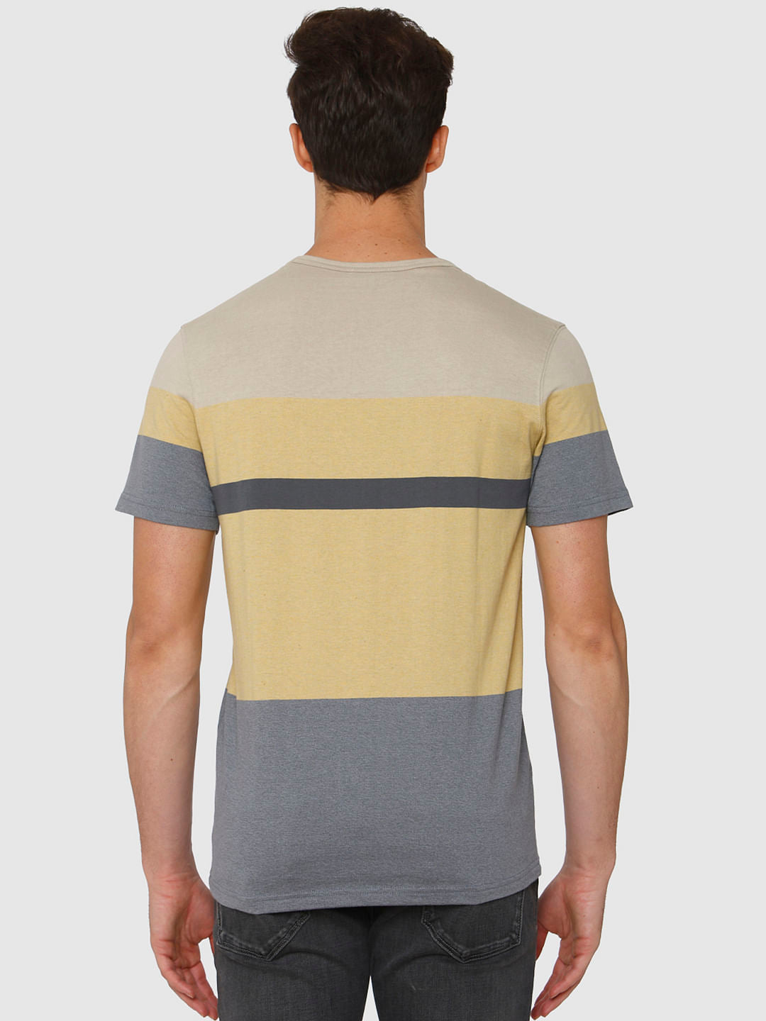 Yellow Colour Blocked Crew Neck T-Shirt
