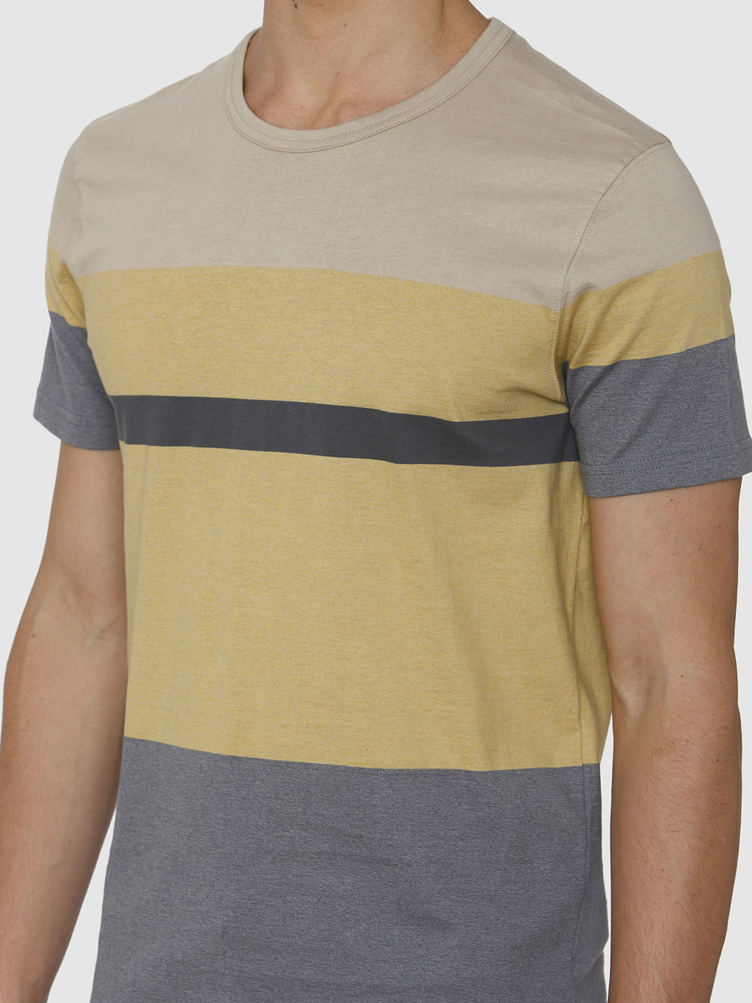 Yellow Colour Blocked Crew Neck T-Shirt