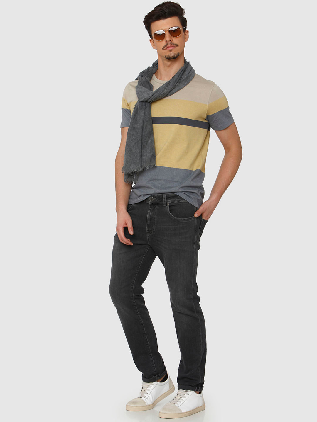 Yellow Colour Blocked Crew Neck T-Shirt
