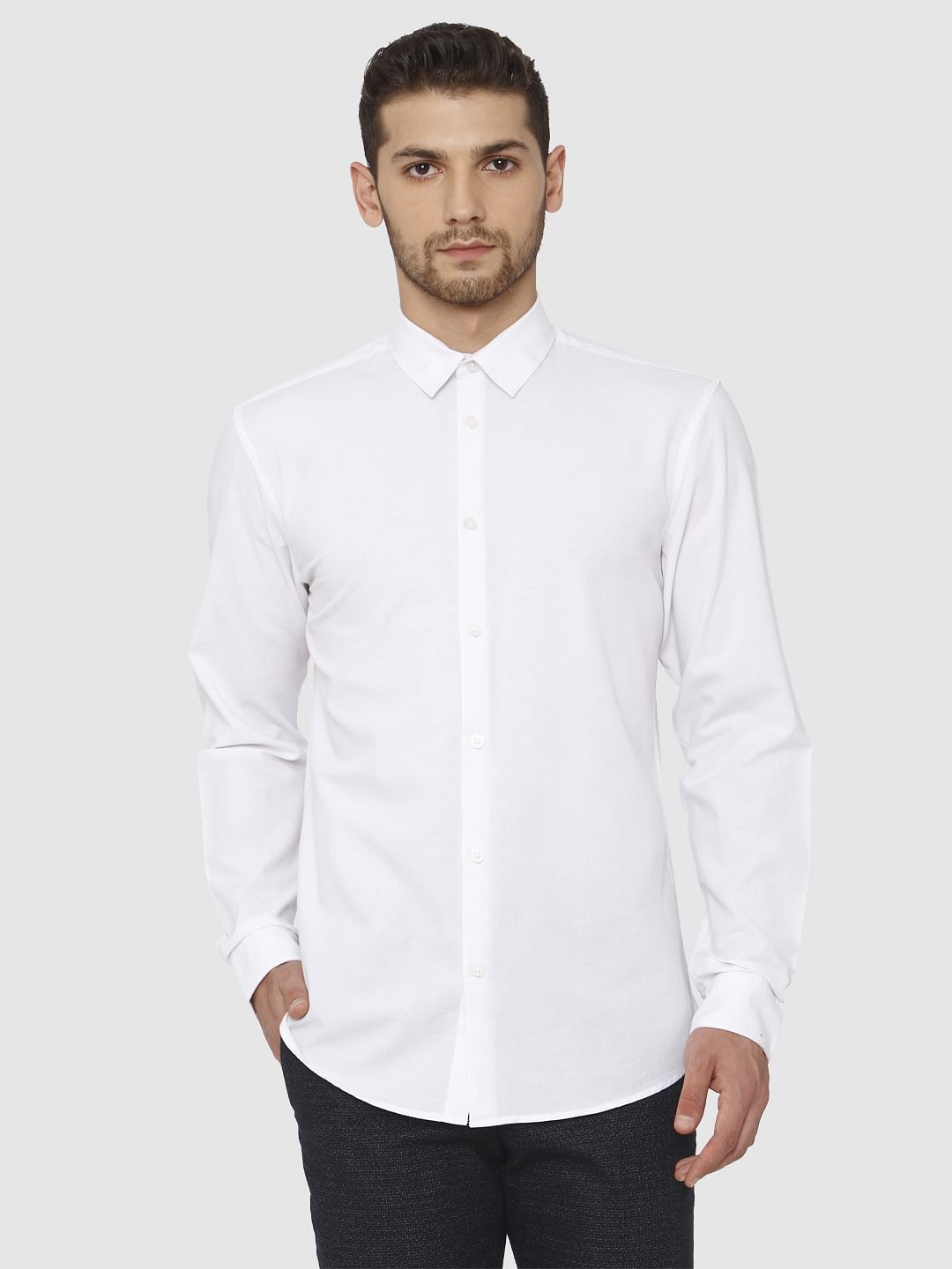 White Linen Slim Fit Formal Shirt