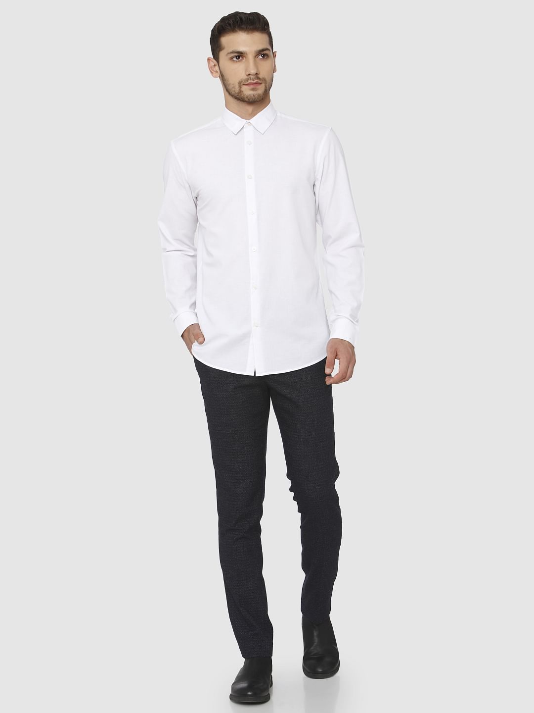 White Linen Slim Fit Formal Shirt
