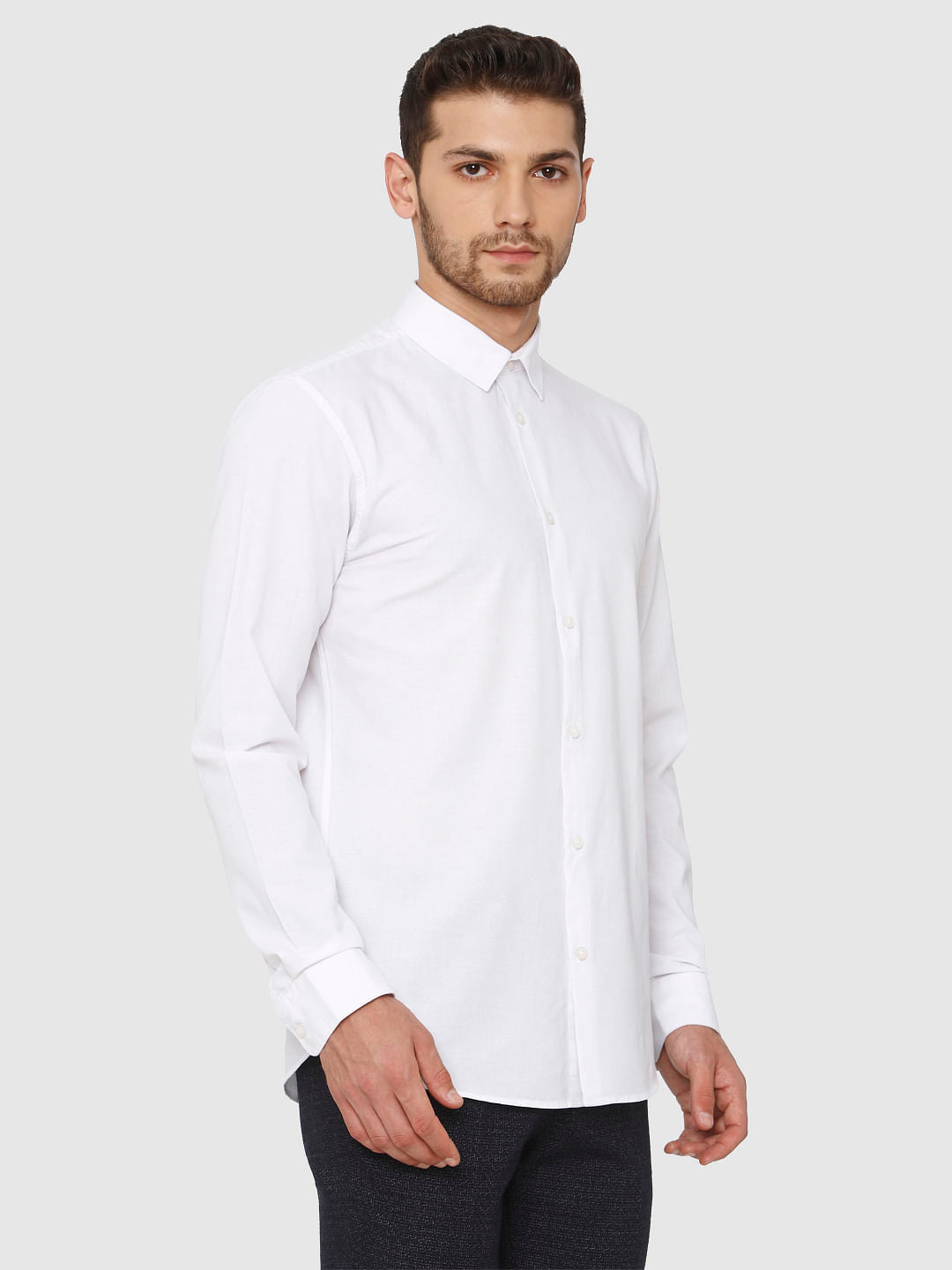 White Linen Slim Fit Formal Shirt