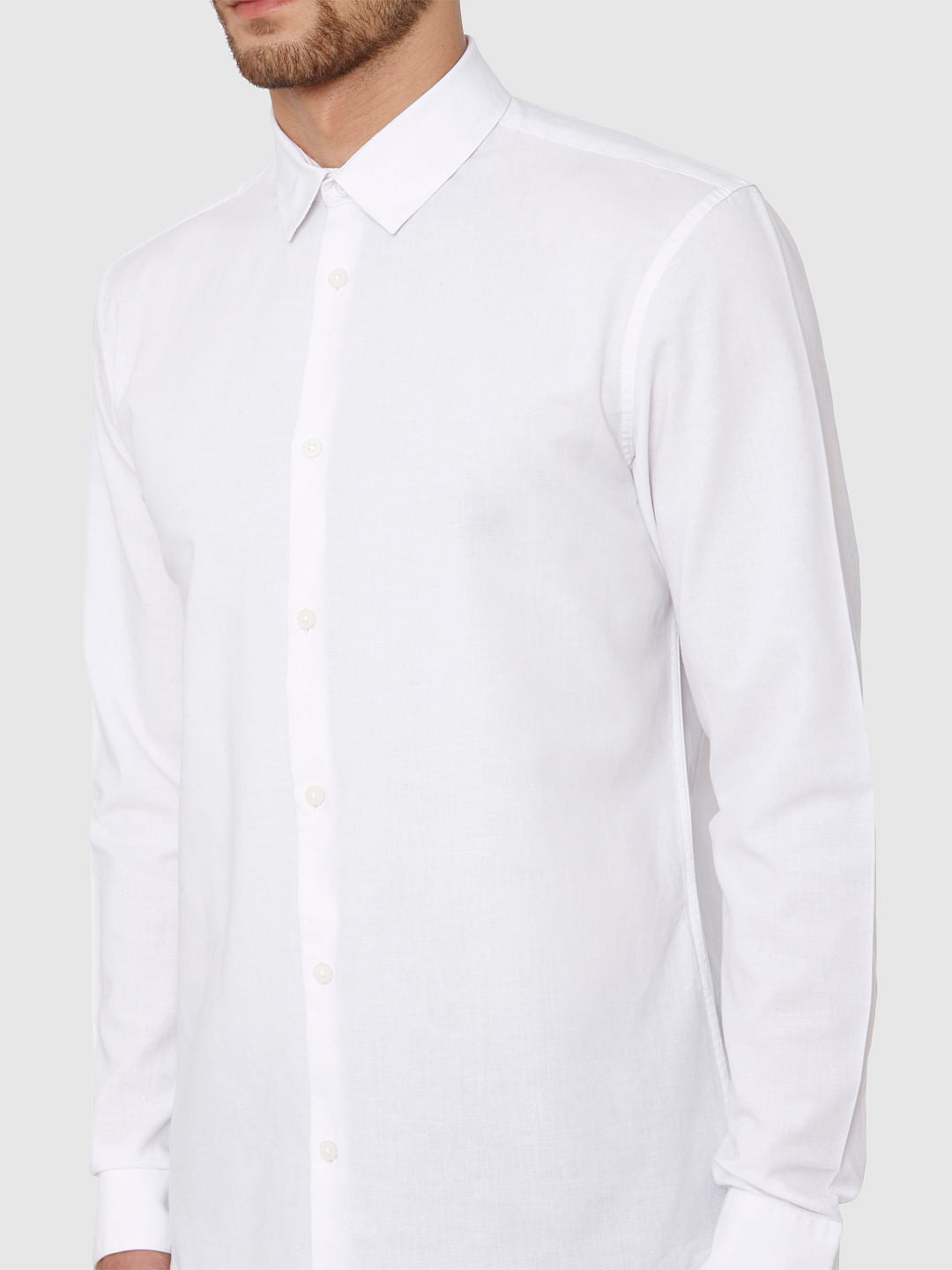 White Linen Slim Fit Formal Shirt