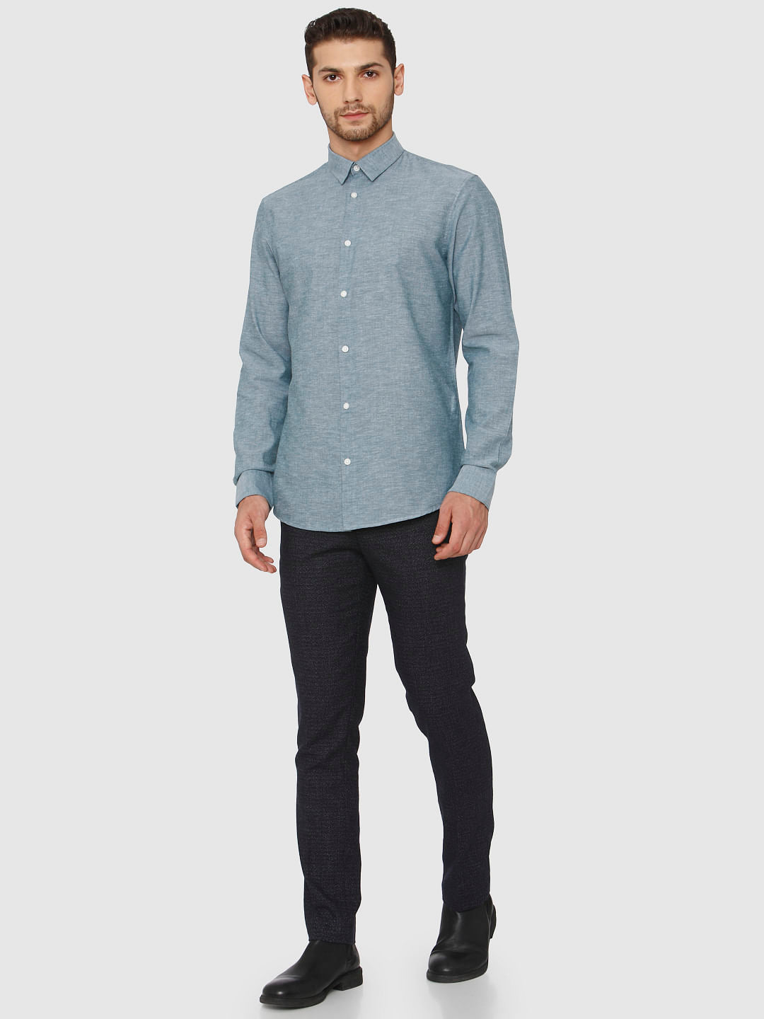 Teal Linen Slim Fit Formal Shirt