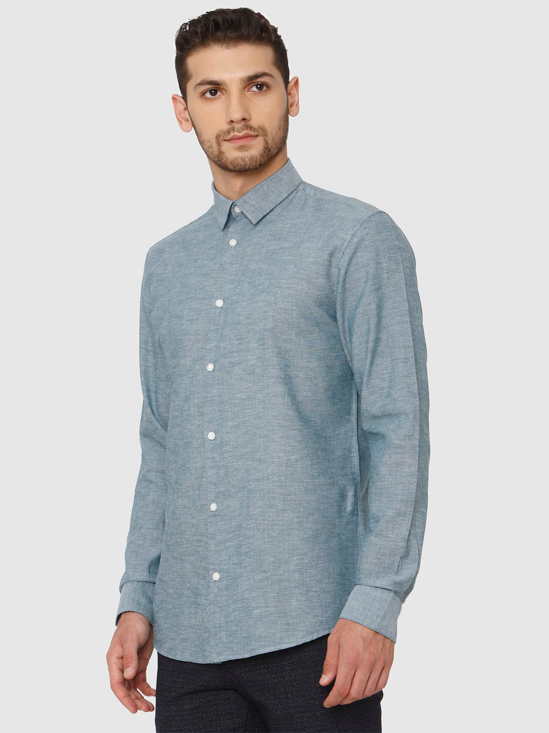 Teal Linen Slim Fit Formal Shirt