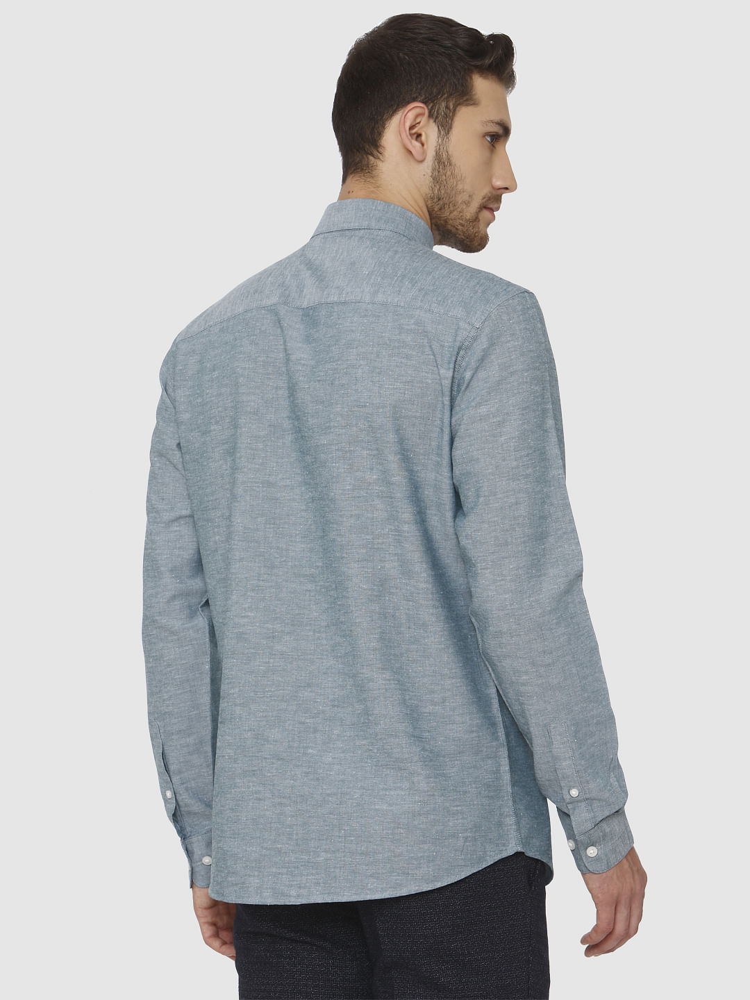 Teal Linen Slim Fit Formal Shirt