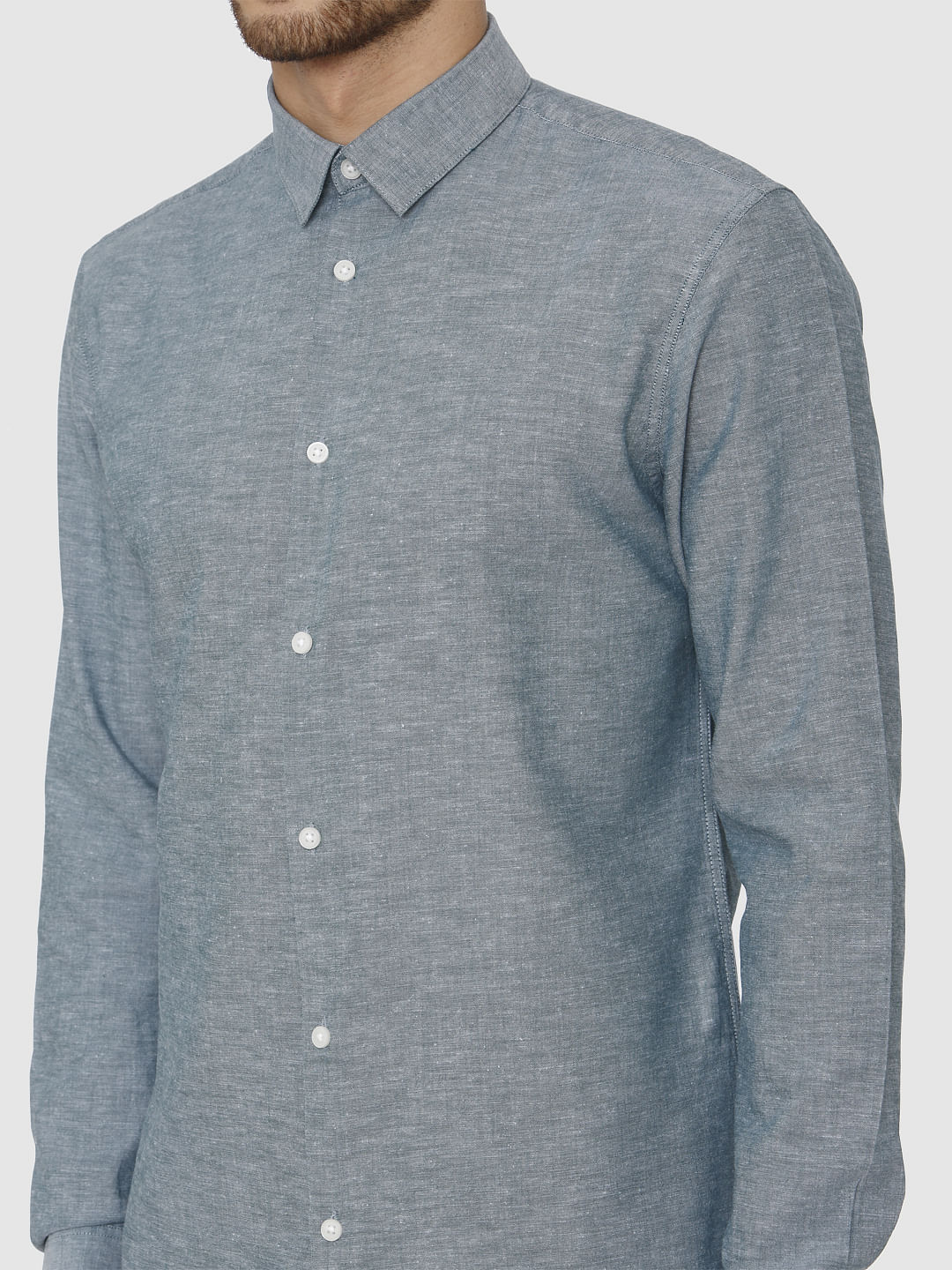 Teal Linen Slim Fit Formal Shirt
