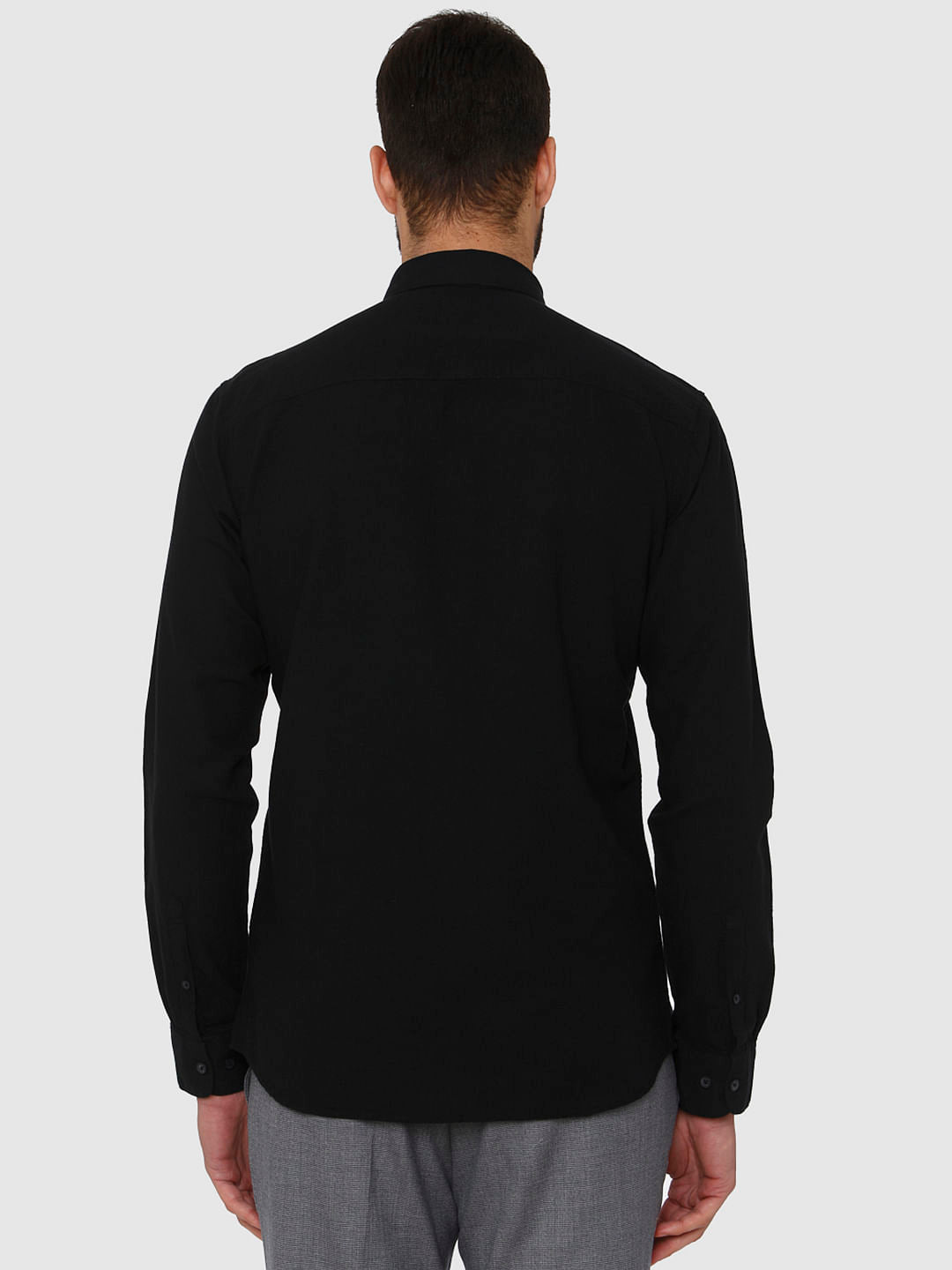 Black Faded Linen Slim Fit Full Sleeves Shirt