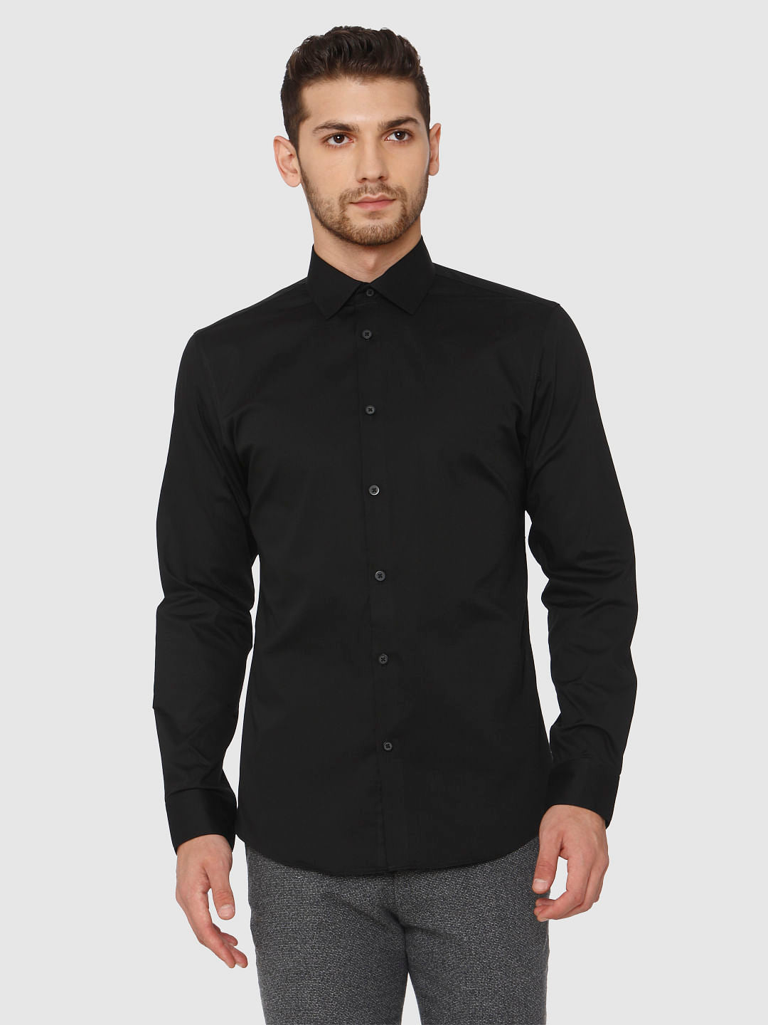 Black Full Sleeves Slim Fit Shirt
