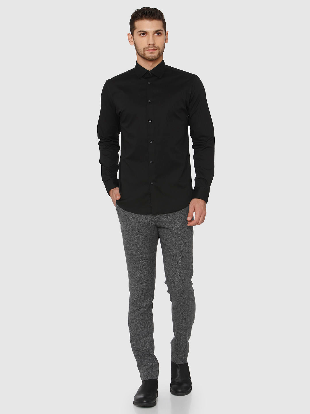 Black Full Sleeves Slim Fit Shirt
