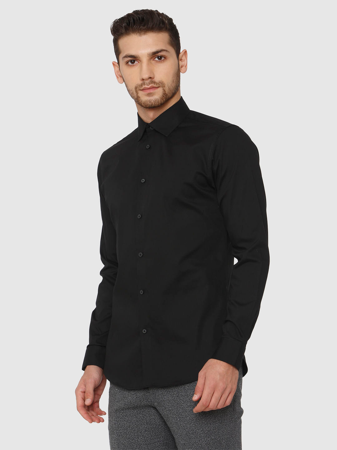 Black Full Sleeves Slim Fit Shirt
