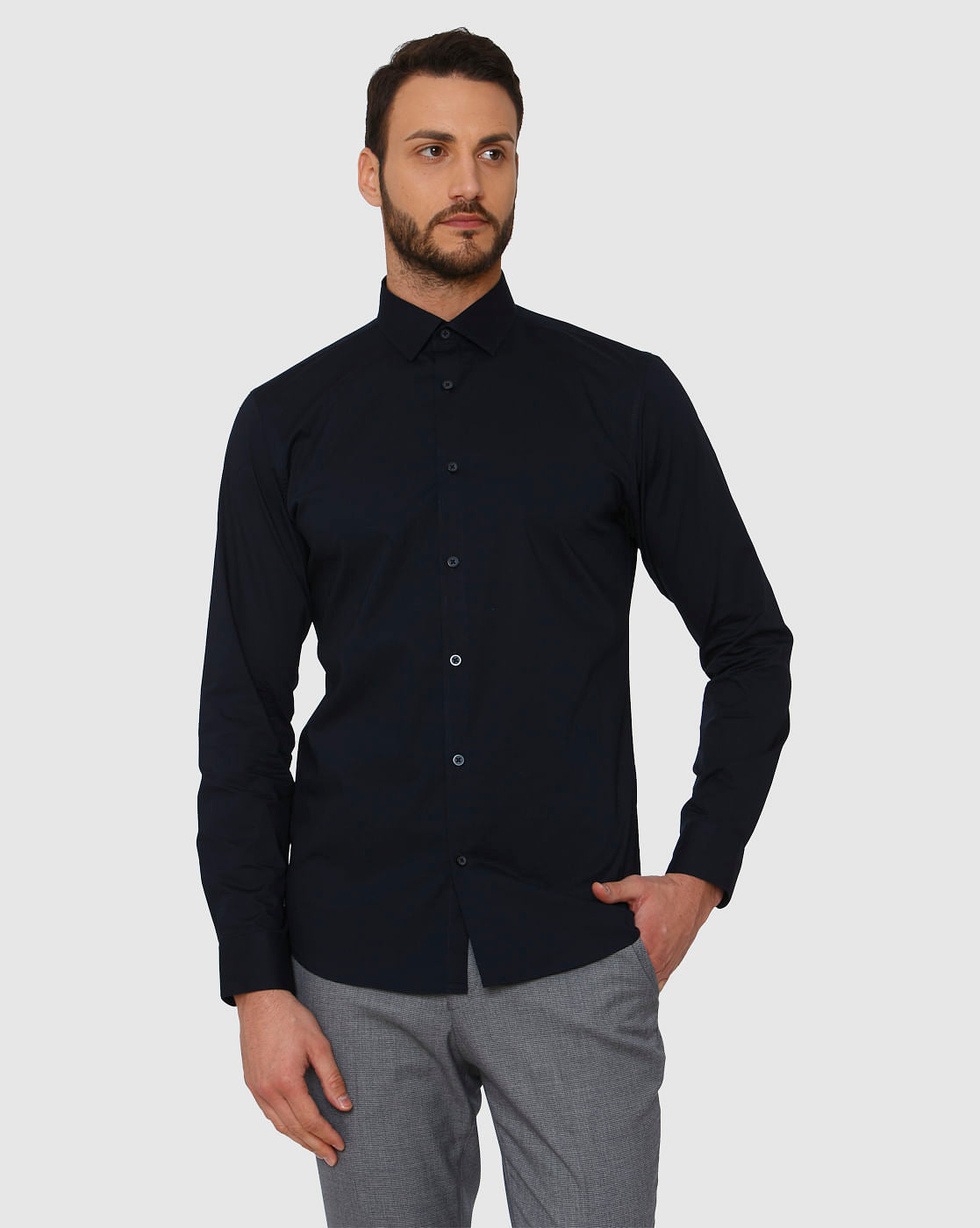 Navy Blue Slim Fit Full Sleeves Formal Shirt