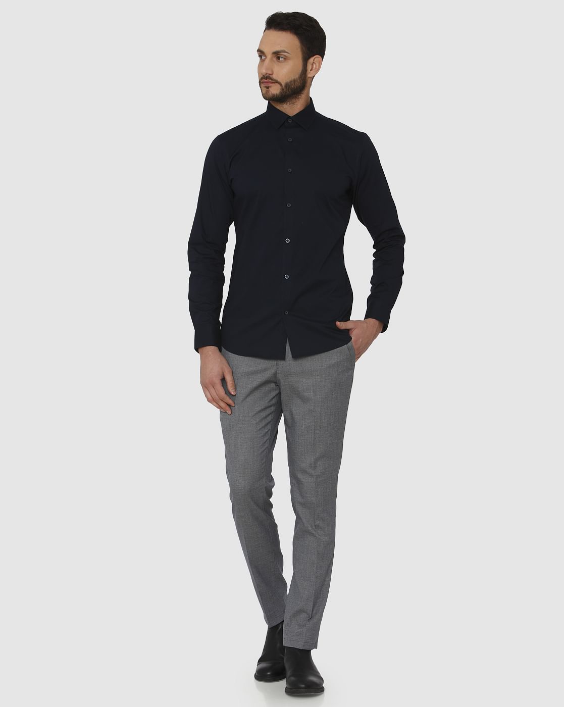 Navy Blue Slim Fit Full Sleeves Formal Shirt