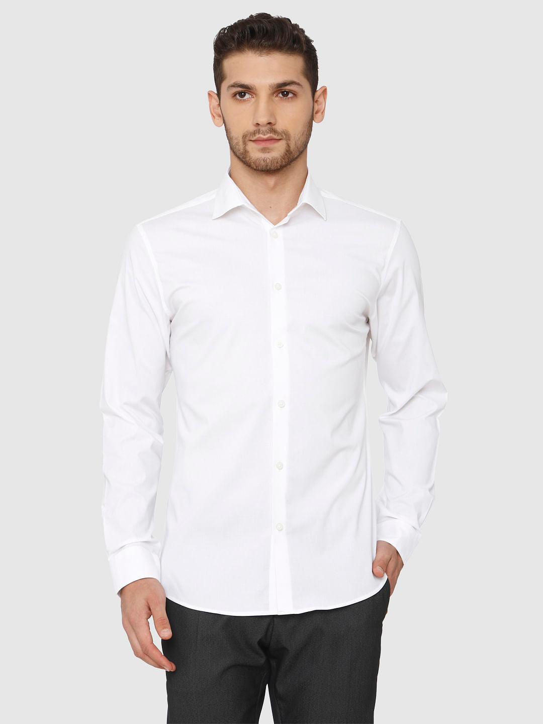White Full Sleeves Slim Fit Shirt