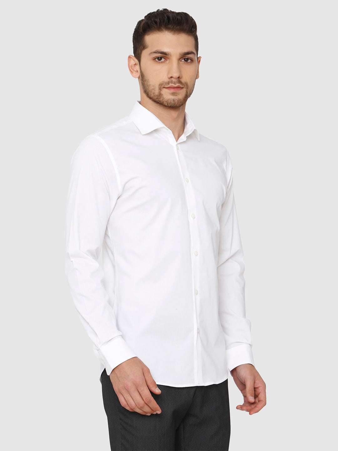 White Full Sleeves Slim Fit Shirt